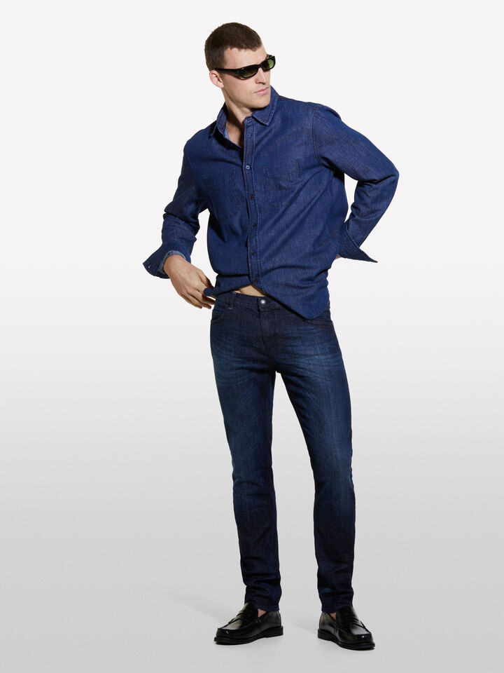Dark blue regular fit denim shirt - men's regular fit shirts - Dark Blue | Sisley image number 1